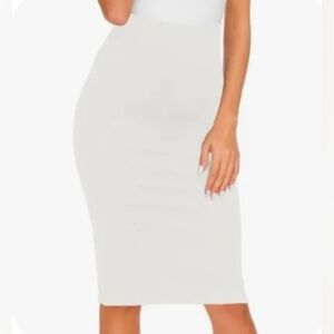 Hera Collection Midi Pencil Skirt White Knit Elastic Waist Pull On